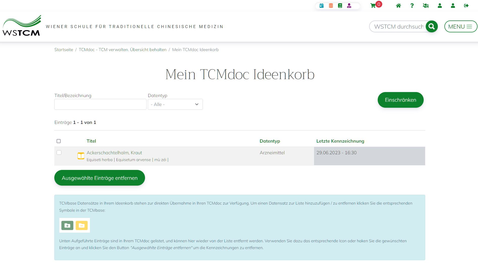 TCMbase: Ideenkorb anzeigen und bearbeiten