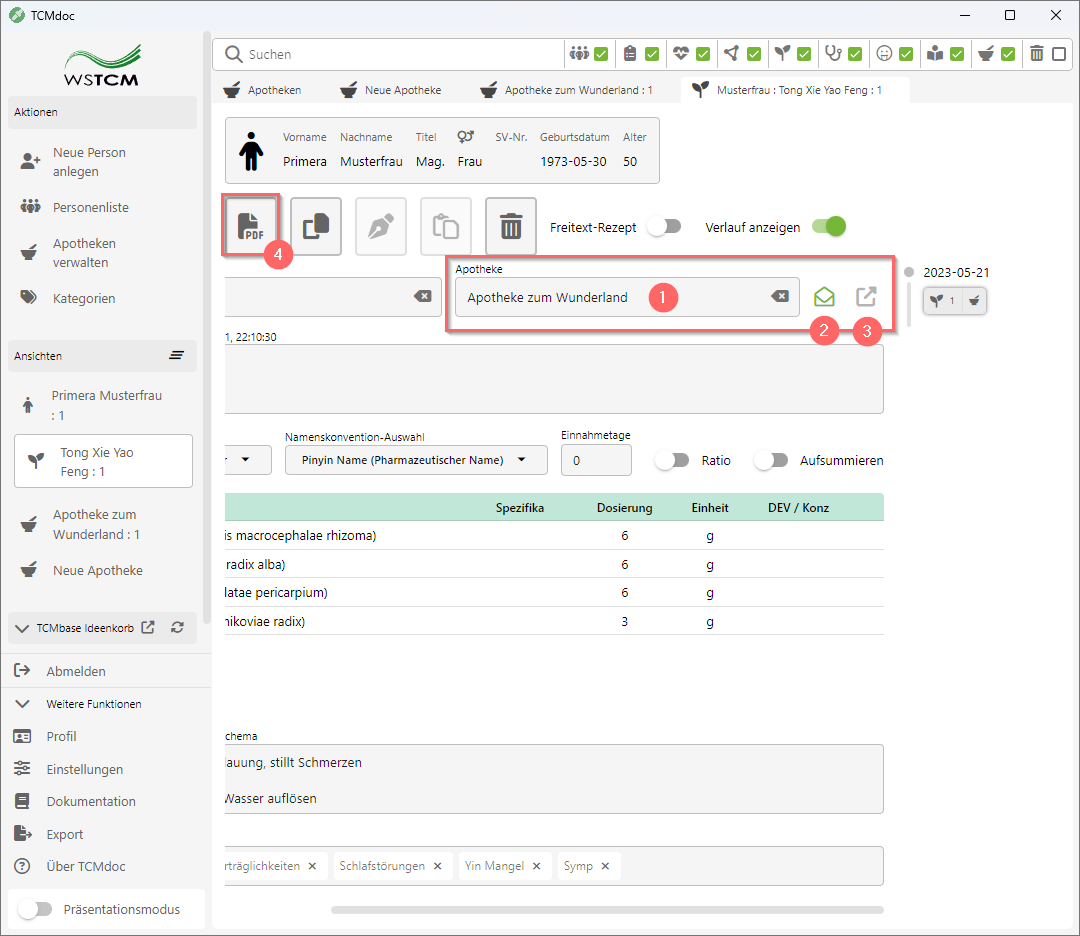 TCMdoc Anwenderhandbuch Apotheken Verwendung im Rezept