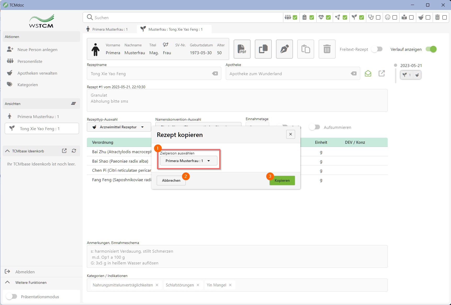 TCMdoc Rezept Kopieren